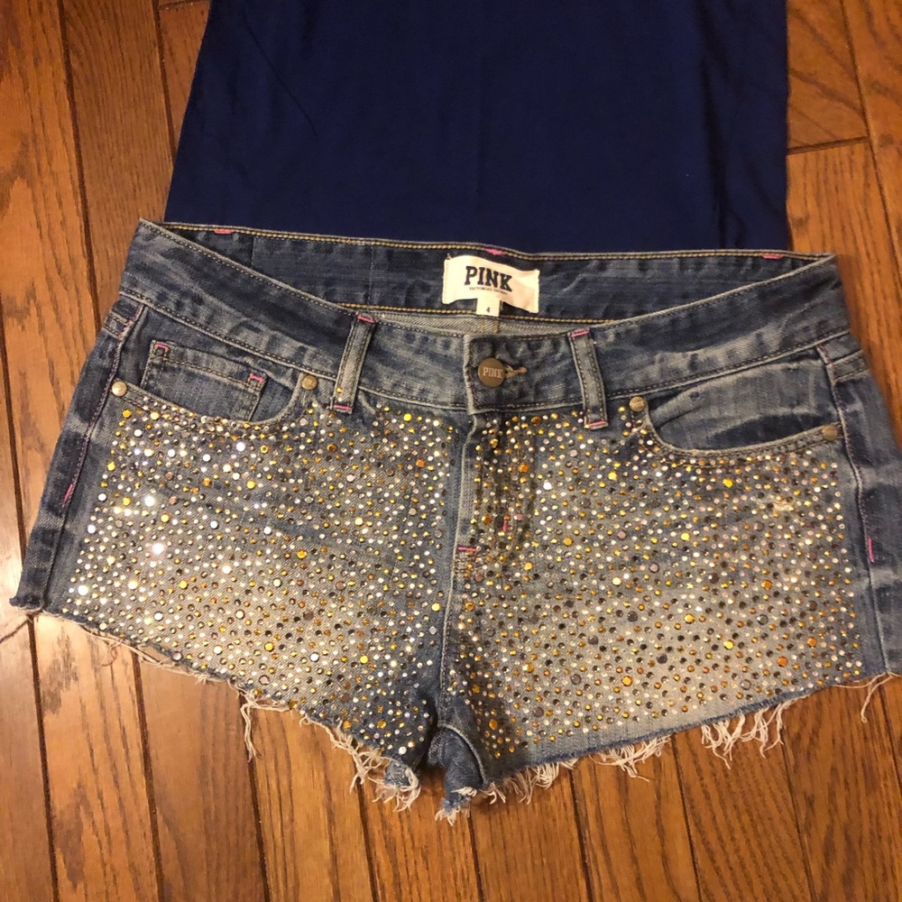 PINK Victoria's Secret Denim Jean Shorts with Gold & Silver Studs